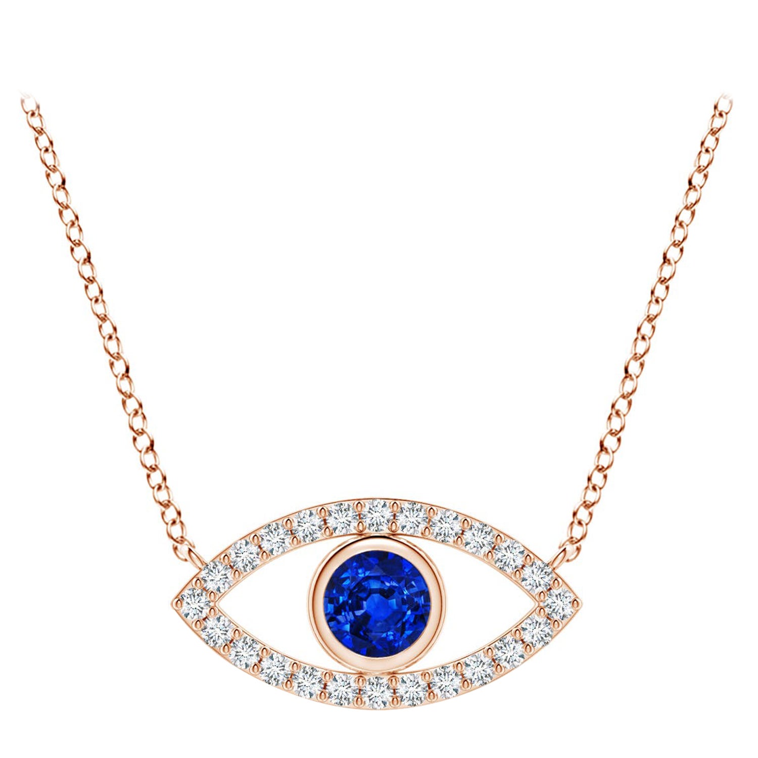Pendentif Evil Eye en or rose 14 carats avec saphir naturel et diamant de 3,5 mm