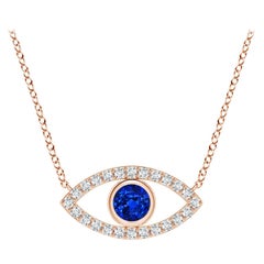 Natural Sapphire Evil Eye Pendant with Diamond in 14K Rose Gold 3.5mm