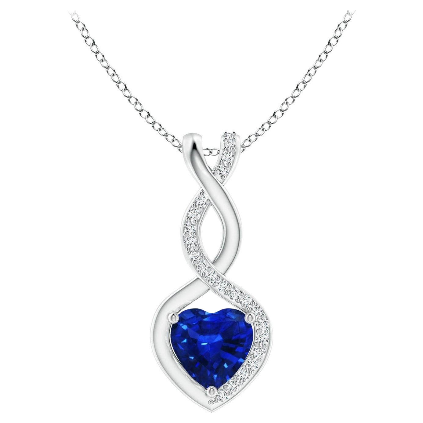 Natural Sapphire Infinity Heart Pendant with Diamonds in White Gold 6mm