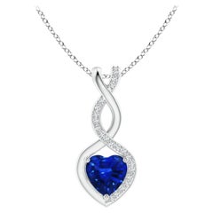 Natural Sapphire Infinity Heart Pendant with Diamonds in White Gold 6mm