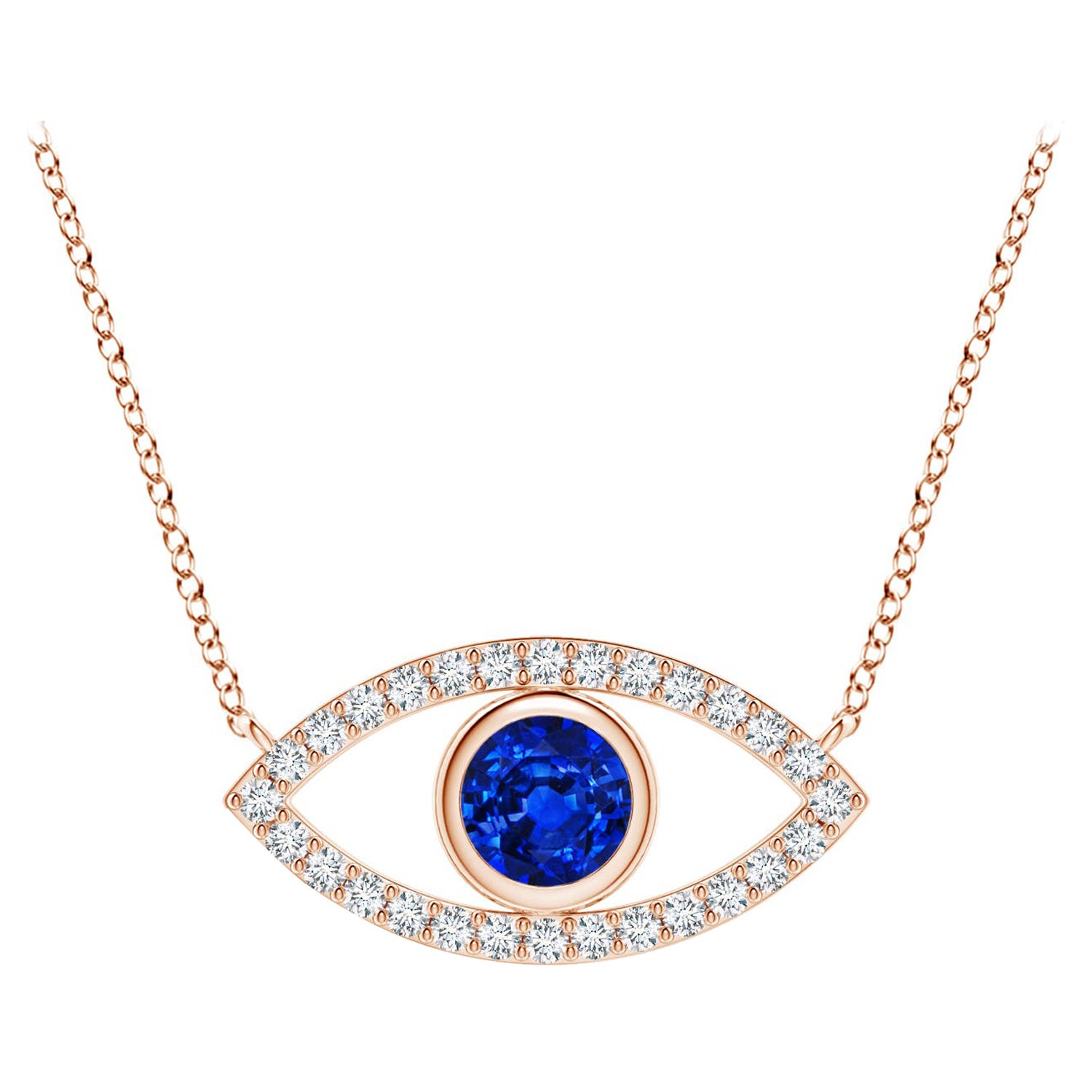Pendentif Evil Eye en or rose 14 carats avec saphir naturel et diamants de 4,5 mm