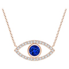 Natural Sapphire Evil Eye Pendant with Diamond in 14K Rose Gold 4.5mm