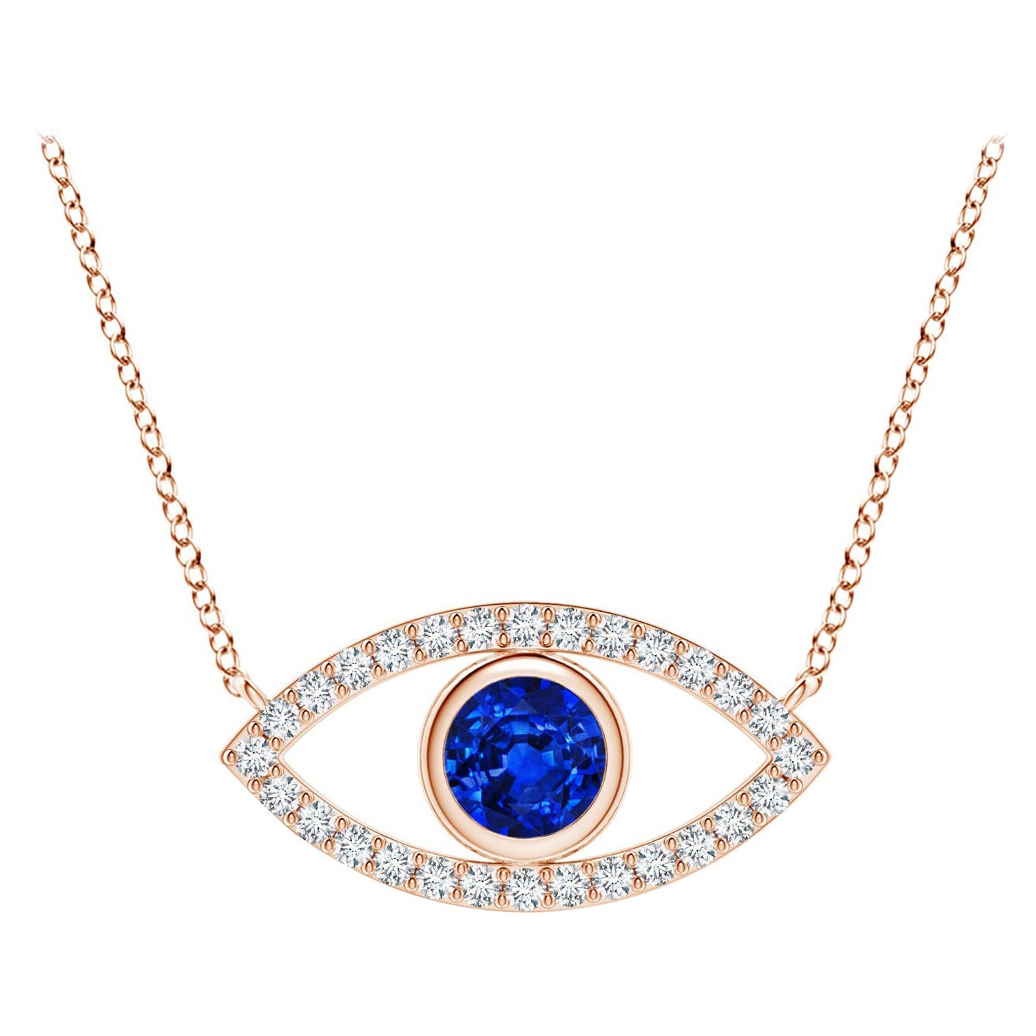 Natural Sapphire Evil Eye Pendant with Diamond in 14K Rose Gold 4.5mm
