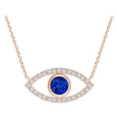 Natural Sapphire Evil Eye Pendant with Diamond in 14K Rose Gold 4.5mm