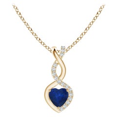 Natural Sapphire Infinity Heart Pendant with Diamonds in Yellow Gold 4mm