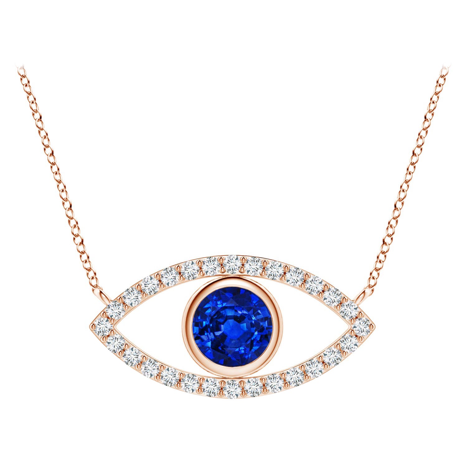 Natural Sapphire Evil Eye Pendant with Diamond in 14K Rose Gold 5.5mm