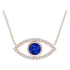 Natürlicher Saphir Evil Eye Anhänger mit Diamant in 14K Roségold 5,5 mm