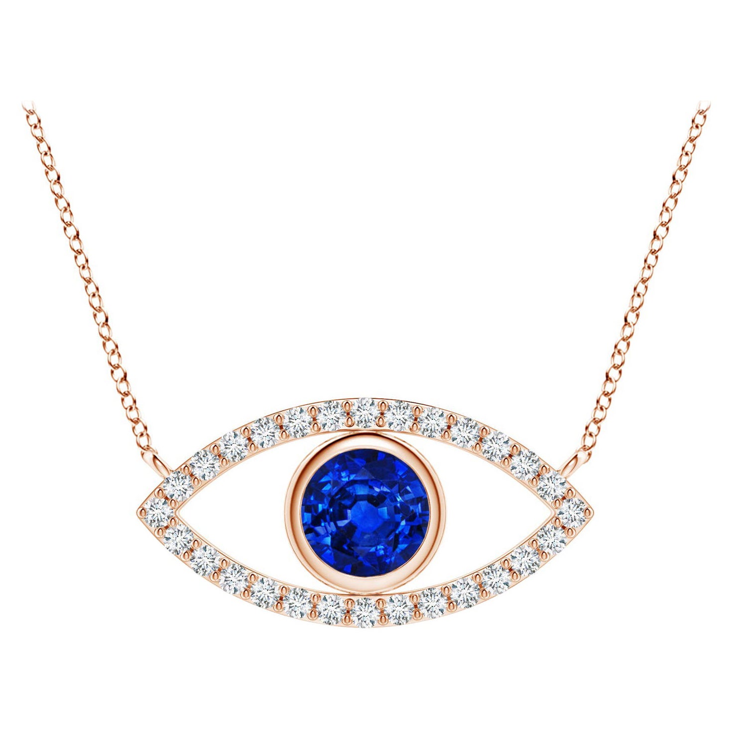 Natural Sapphire Evil Eye Pendant with Diamond in 14K Rose Gold 5.5mm