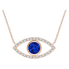 Natural Sapphire Evil Eye Pendant with Diamond in 14K Rose Gold 5.5mm