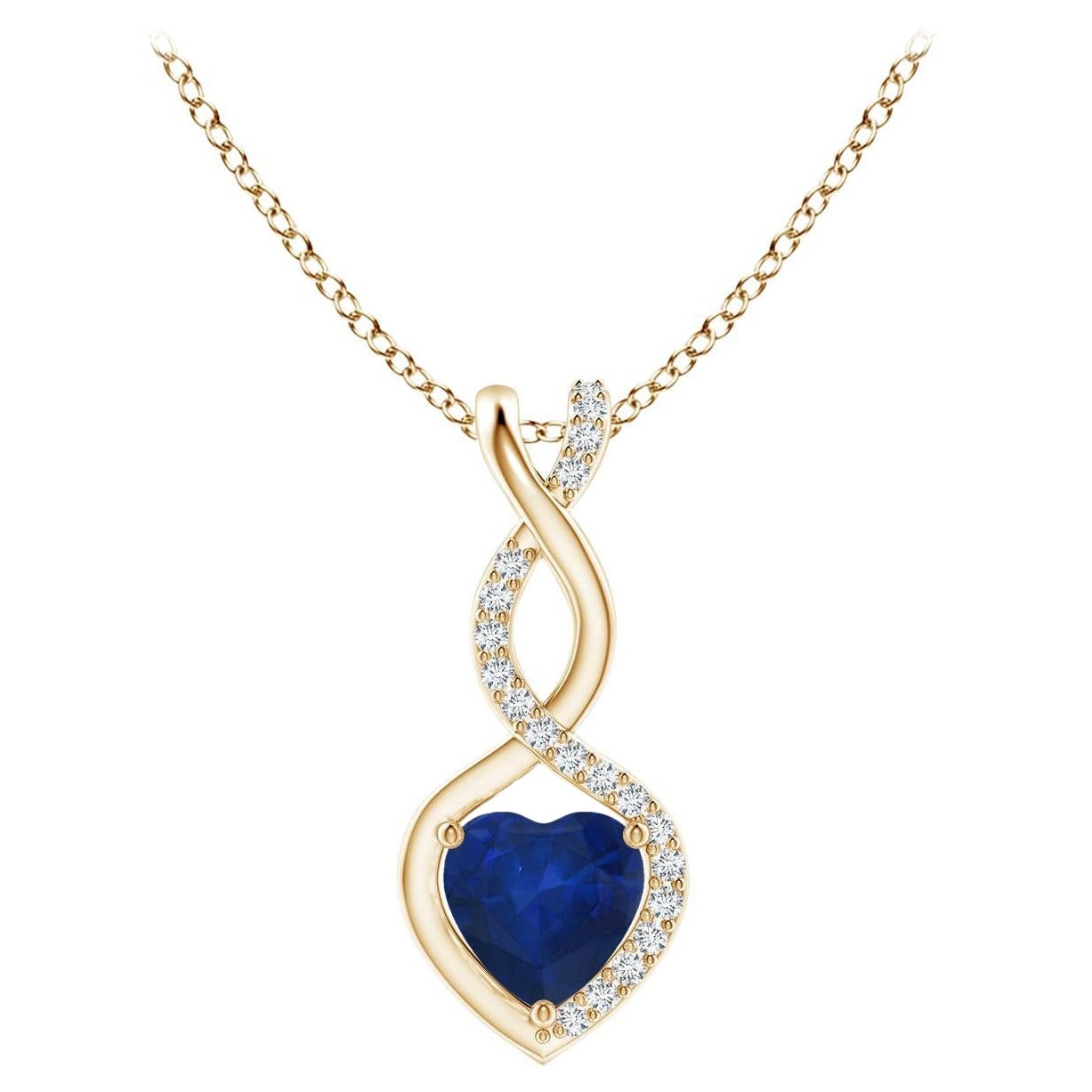 Natural Sapphire Infinity Heart Pendant with Diamonds in Yellow Gold 5mm For Sale