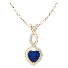 Natural Sapphire Infinity Heart Pendant with Diamonds in Yellow Gold 5mm