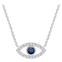 Natural Sapphire Evil Eye Pendant with Diamond in 14K White Gold 2.5mm