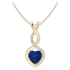 Natural Sapphire Infinity Heart Pendant with Diamonds in Yellow Gold 6mm