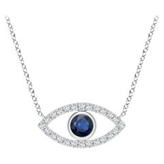 Natural Sapphire Evil Eye Pendant with Diamond in 14K White Gold 3.5mm