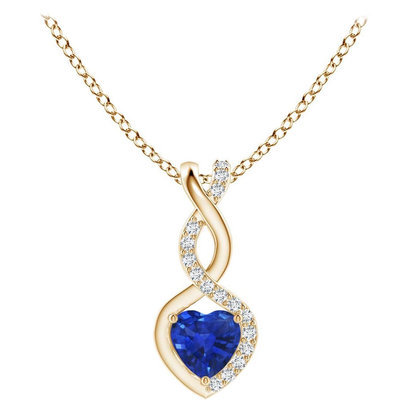 Colgante Corazón Infinito Zafiro Natural con Diamantes en Oro Amarillo 4mm