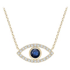 Natural Sapphire Evil Eye Pendant with Diamond in 14K Yellow Gold 3.5mm
