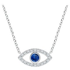 Natural Sapphire Evil Eye Pendant with Diamond in 14K White Gold 2.5mm