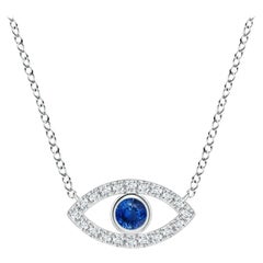 Natural Sapphire Evil Eye Pendant with Diamond in 14K White Gold 2.5mm