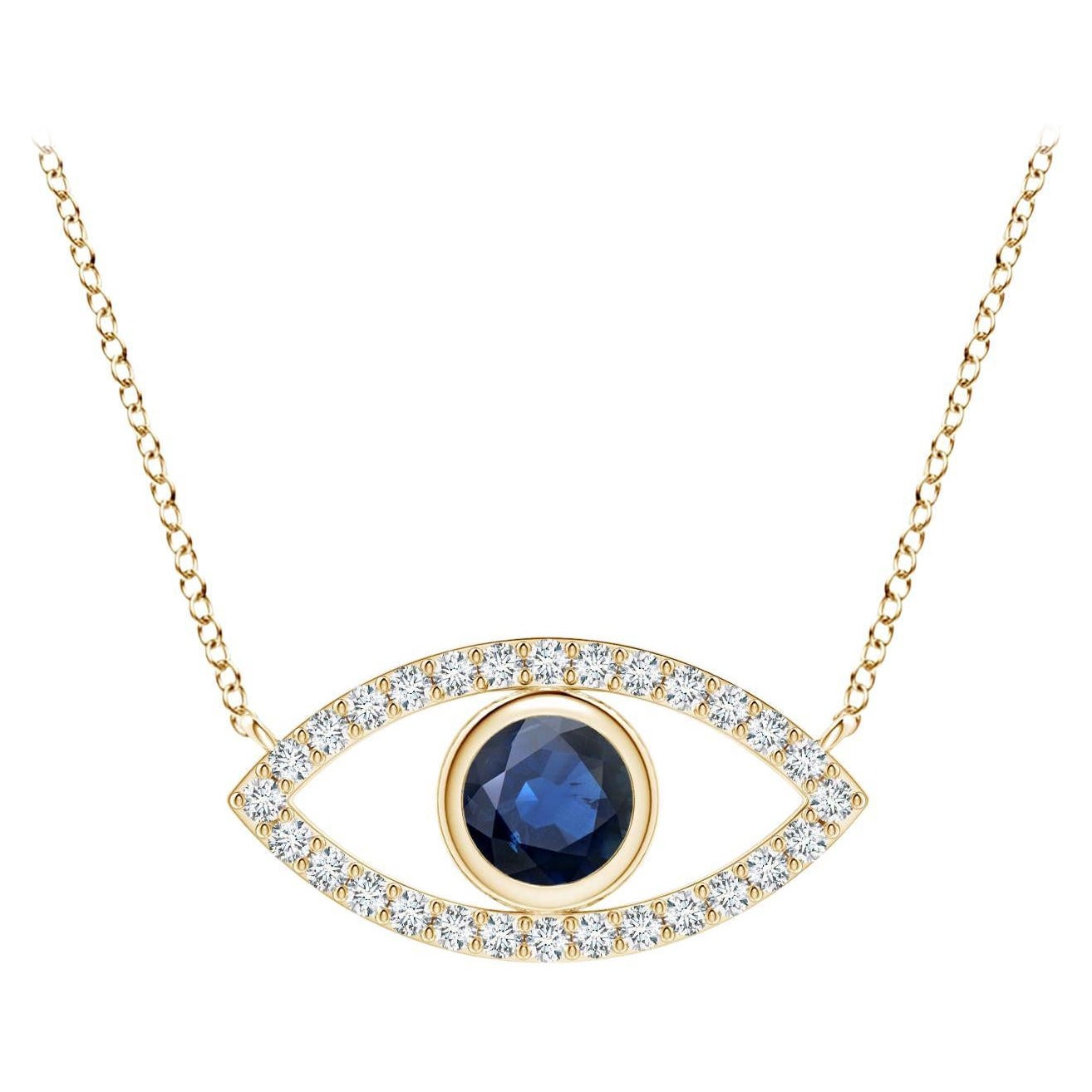 Natural Sapphire Evil Eye Pendant with Diamond in 14K Yellow Gold 4.5mm For Sale