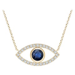 Natural Sapphire Evil Eye Pendant with Diamond in 14K Yellow Gold 4.5mm
