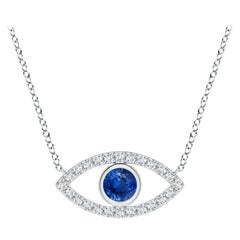Natural Sapphire Evil Eye Pendant with Diamond in 14K White Gold 3.5mm