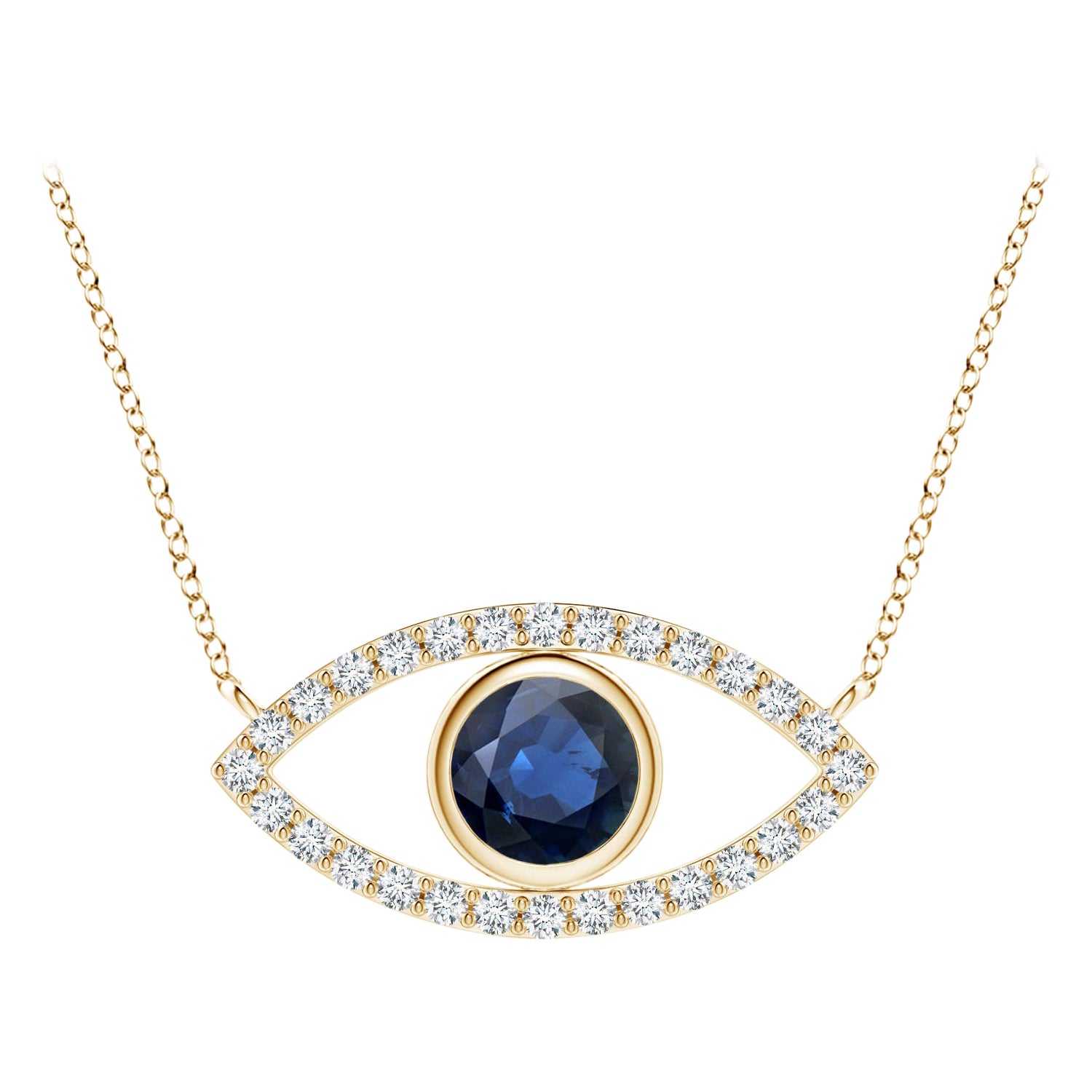 Natural Sapphire Evil Eye Pendant with Diamond in 14K Yellow Gold 5.5mm For Sale
