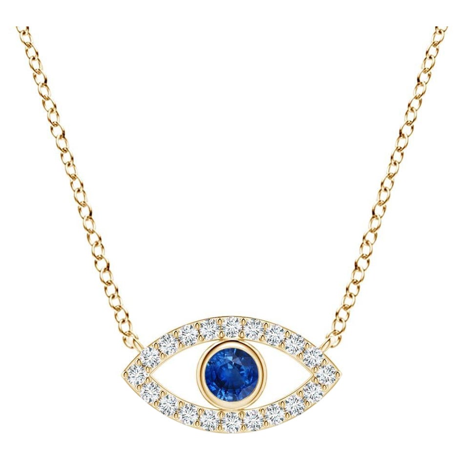 ANGARA Pendentif Evil Eye en or jaune 14 carats avec saphir naturel et diamants de 2,5 mm