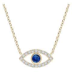 Natural Sapphire Evil Eye Pendant with Diamond in 14K Yellow Gold 2.5mm