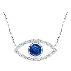 ANGARA Natürlicher Saphir Evil Eye Anhänger mit Diamant in 14K Weißgold 5,5 mm