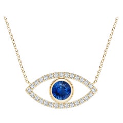 Natural Sapphire Evil Eye Pendant with Diamond in 14K Yellow Gold 4.5mm