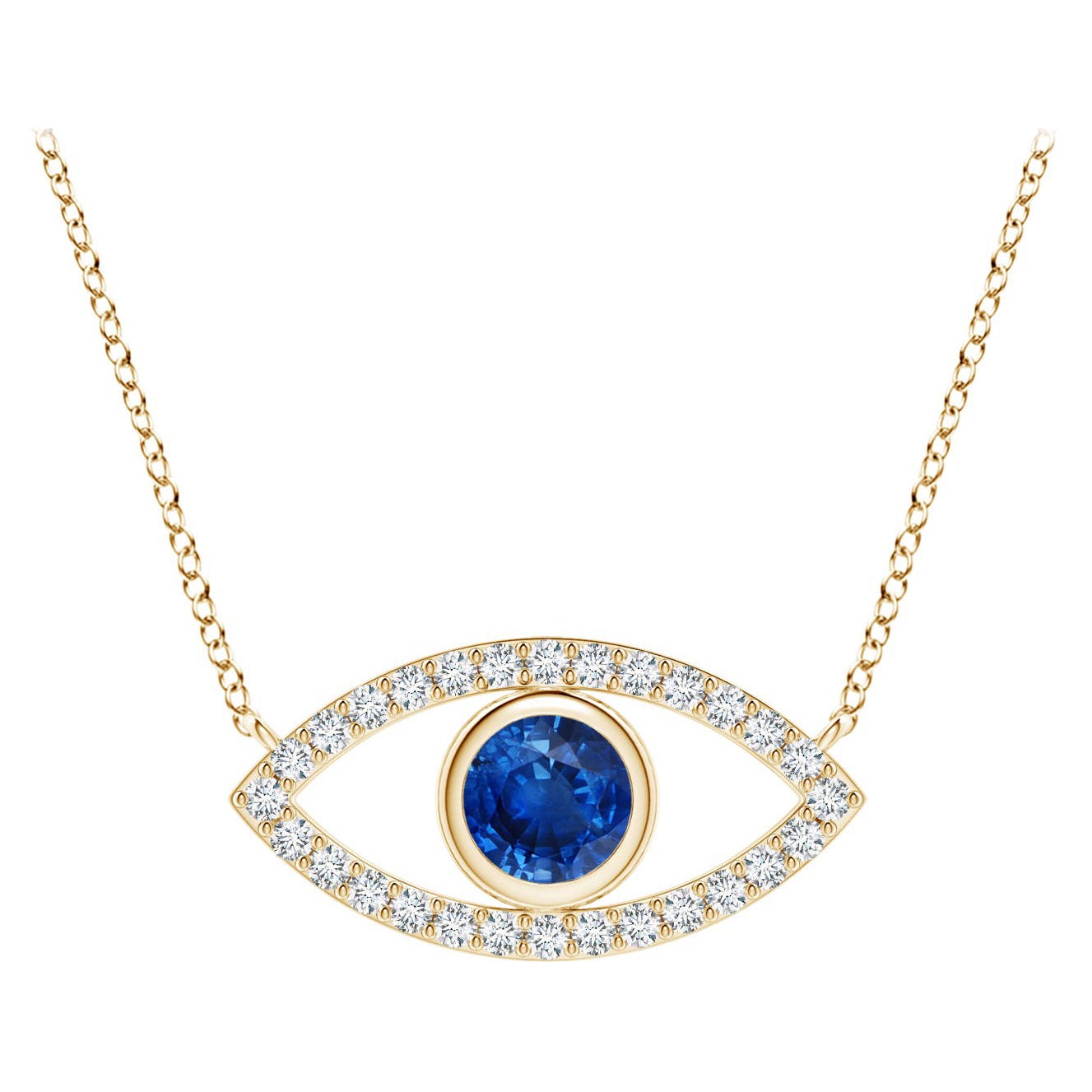 Natural Sapphire Evil Eye Pendant with Diamond in 14K Yellow Gold 4.5mm