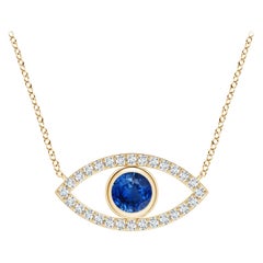 Natural Sapphire Evil Eye Pendant with Diamond in 14K Yellow Gold 4.5mm
