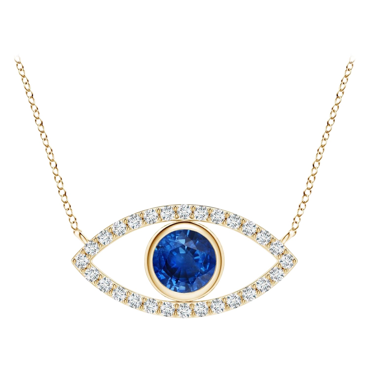 Natural Sapphire Evil Eye Pendant with Diamond in 14K Yellow Gold 5.5mm For Sale