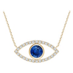 Natural Sapphire Evil Eye Pendant with Diamond in 14K Yellow Gold 5.5mm
