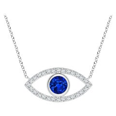 Natural Sapphire Evil Eye Pendant with Diamond in 14K White Gold 4.5mm