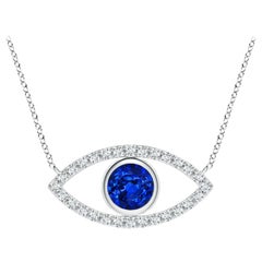 Natural Sapphire Evil Eye Pendant with Diamond in 14K White Gold 5.5mm