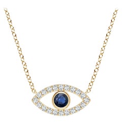 Natürlicher Saphir Evil Eye Anhänger mit Diamant in 14K Gelbgold 2,5 mm