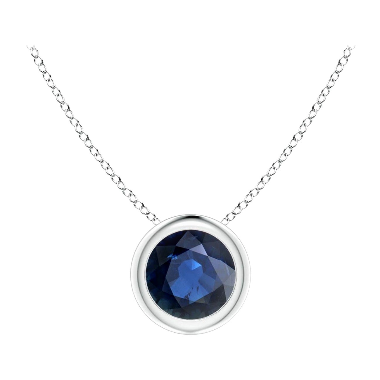 ANGARA Natural Round Blue Sapphire Solitaire Pendant in Platinum for Women
