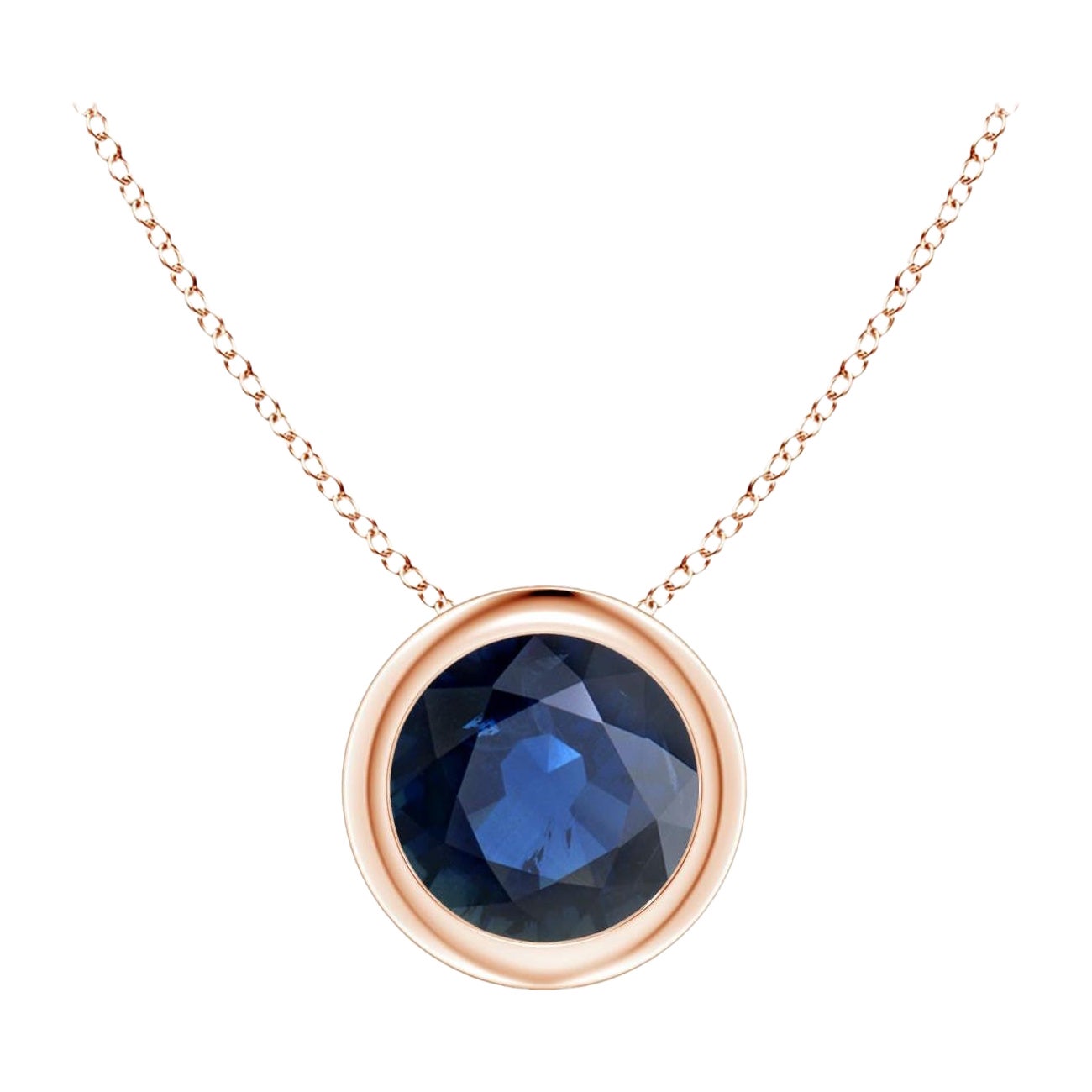 Natural Round 1 ct Blue Sapphire Solitaire 6mm Pendant in 14K Rose Gold