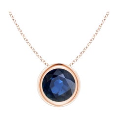 Natural Round 1 ct Blue Sapphire Solitaire 6mm Pendant in 14K Rose Gold