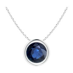 Pendentif solitaire en platine avec saphir bleu naturel rond de 1 carat, taille 6 mm