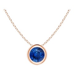 ANGARA Natural Round Blue Sapphire Solitaire Pendant in 14K Rose Gold for Women