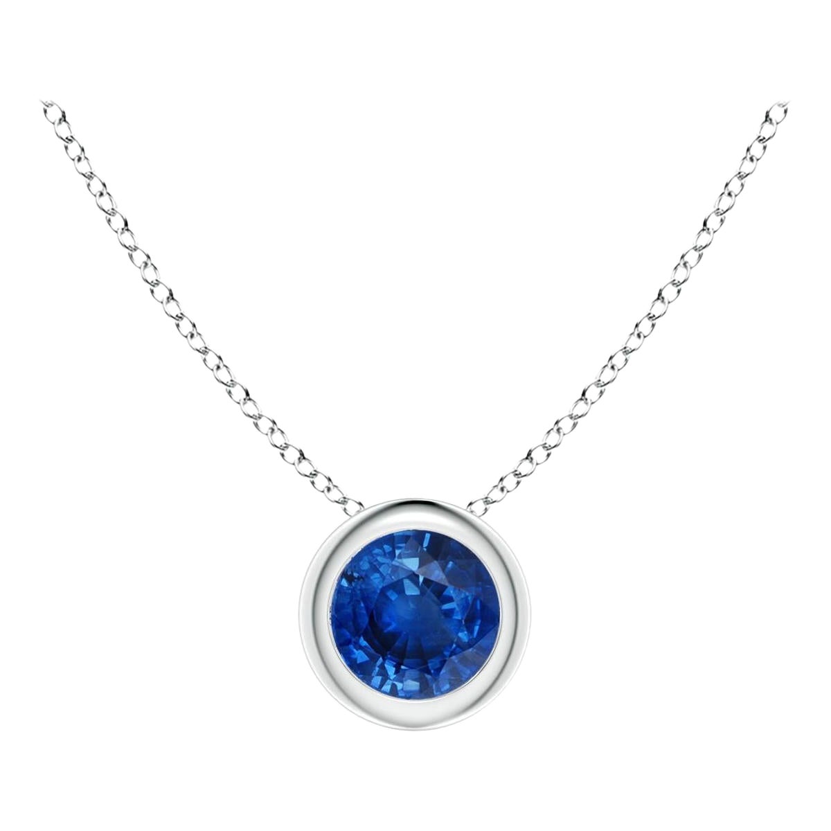 ANGARA Natural Round Blue Sapphire Solitaire Pendant in Platinum for Women For Sale
