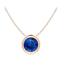 ANGARA Natural Round Blue Sapphire Solitaire Pendant in 14K Rose Gold for Women