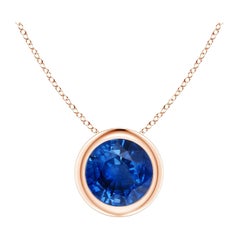 Natural Round 1 ct Blue Sapphire Solitaire 6mm Pendant in 14K Rose Gold
