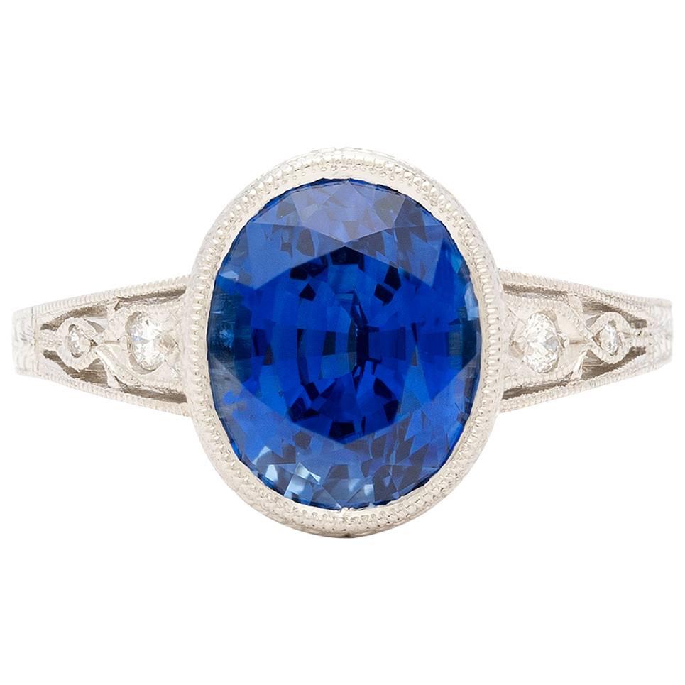 AGL Blue Sapphire 4.29 Ct. Diamond Platinum Ring