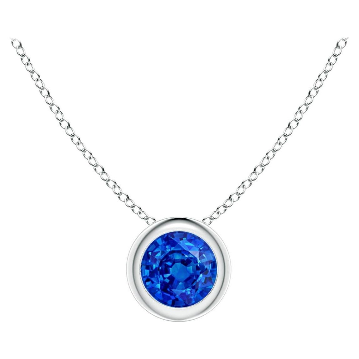 ANGARA Natural Round Blue Sapphire Solitaire Pendant in Platinum for Women