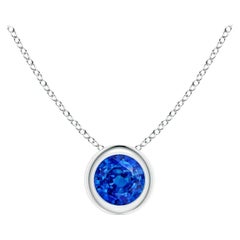 ANGARA Natural Round Blue Sapphire Solitaire Pendant in Platinum for Women