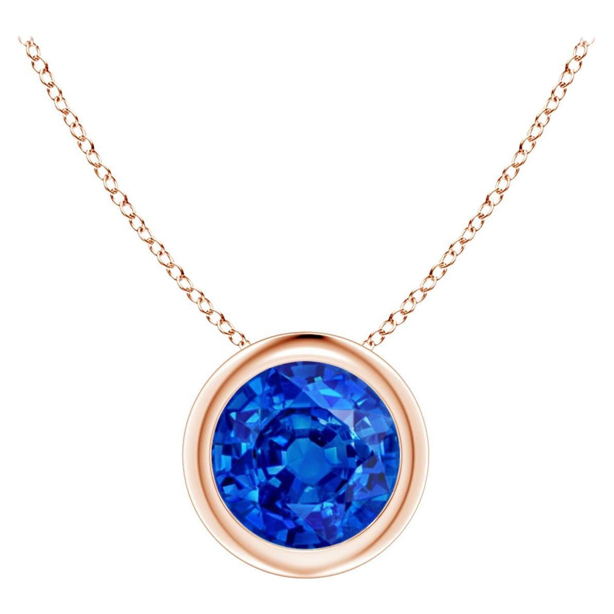 Natural Round 1 ct Blue Sapphire Solitaire 6mm Pendant in 14K Rose Gold