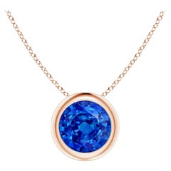 Natural Round 1 ct Blue Sapphire Solitaire 6mm Pendant in 14K Rose Gold